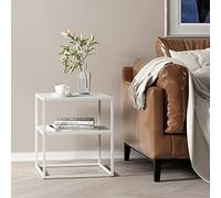 [en.casa] Mesa Auxiliar con Estante Inferior Mesilla de Noche Robusta con Espacio de Almacenamiento para Dormitortio Salón Oficina Acero 51 x 45 x 40 cm - Blanco
