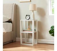 [en.casa] Mesa Auxiliar con Estante para Revistas Libros Mesa de Noche para Salón Dormitorio Aglomerado 55 x 30 x 30 cm Blanco