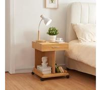 [en.casa] Mesa Auxiliar con Ruedas Cajón 2 Estantes Mesitas de Noche con 4 Ruedas 2 con Frenos Tablero Cuadrada Versátil Bambú 56,5 x 43 x 43 cm - Natural
