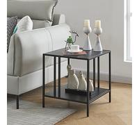[en.casa] Mesa Auxiliar Cuadrada con 1 Estante Mesilla de Noche para Dormitorio Mesa de Centro para Salón Diseño Atemporal Versátil Acero 47 x 45 x 45 cm - Negro