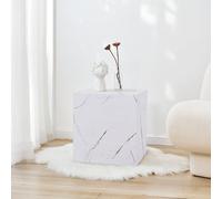 [en.casa] Mesa Auxiliar Ellelu en Forma de Cubo para Salón Dormitorio Recibidor Mesilla de Noche Montada Estable Versátil MDF 45 x 40 x 40 cm - Efecto Mármol Blanco