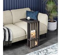 [en.casa] Mesa Auxiliar en Forma de C con Ruedas 2 Compartimentos Abiertos Mesitas de Noche Versátil Mesa para Portátil Deslizar Debajo Cama Sofá Aglomerado 65x44x29 cm - Negro