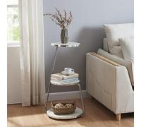 [en.casa] Mesa Auxiliar Estantería Mesa de Noche Uso Versátil Sala Dormitorio Metal/Aglomerado 74 x 46 x 37 cm Mármol Blanco