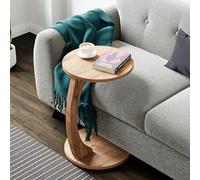[en.casa] Mesa Auxiliar Holeby en Forma de C Mesa de Centro Redonda Mesita de Salón con 4 Ruedas Uso Versátil 56 x Ø 38 cm - Efecto Madera