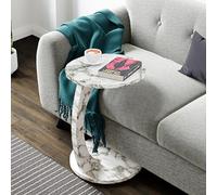 Mesa auxiliar holeby con 4 ruedas aglomerado 56 x ø 38 cm - mármol blanco crema [en.casa]