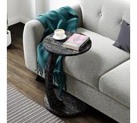 [en.casa] Mesa Auxiliar Holeby en Forma de C Mesa de Centro Redonda Mesita de Salón con 4 Ruedas Uso Versátil 56 x Ø 38 cm - Efecto Mármol Negro