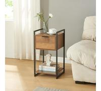[en.casa] Mesa Auxiliar Namsskogan con Cajón y Estante Inferior Elegante Mesita de Noche Mesa de Sofá Uso Versátil Aglomerado Metal 62 x 33 x 32 cm - Efecto Nogal y Negro