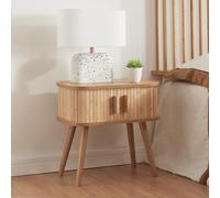 [en.casa] Mesa Auxiliar Nordkapp con 2 Puertas de Bambú Mesilla de Noche Rectangular con Compartimento Cerrado Diseño Atractivo MDF Patas de Madera 48 x 30 x 45 cm - Natural