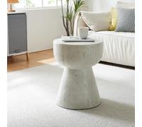 [en.casa] Mesa Auxiliar Oulvepijanse con Tablero Redondo Mesa de Centro Uso Interior y Exterior Montada y Lista para Usar Hormigón Ligero 51 x Ø 40 cm - Blanco