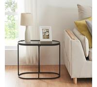 [en.casa] Mesa Auxiliar Ovalada para Salón Tablero de Cristal Templado Dormitorio Pasillo Mesa de Centro Mesilla de Noche Estable Versátil Metal 55x28x45 cm - Negro y Transparente
