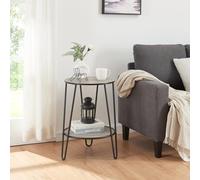 [en.casa] Mesa Auxiliar Redonda con Estante Mesa Multifuncional Mesa de Salón Junto al Sofá Mesilla de Noche Estable Decorativo Versátil MDF Metal 61x44x44 cm - Negro y Efecto Roble