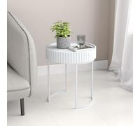 [en.casa] Mesa Auxiliar Rill Redonda con Borde Elevado para Salón Entrada Dormitorio Mesa de Centro Mesilla de Noche Base Trineo Estable Versátil MDF Metal 46 x Ø 40 cm - Blanco