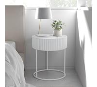 [en.casa] Mesa Auxiliar Rill Redonda con Cajón para Salón Entrada Dormitorio Mesa de Centro Mesilla de Noche Base Robusta Estable Versátil MDF Metal 46 x Ø 40 cm - Blanco