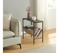 [en.casa] Mesa Auxiliar Samnanger Rectangular con Estante Extraíble y Revistero de Textil Mesilla de Noche Mesa de Sofá Uso Versátil Diseño Atractivo Aglomerado Acero 60 x 28 x 53 cm - Negro