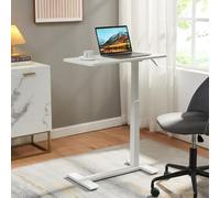 [en.casa] Mesa Auxiliar Sofa Klirg Mesita para Ordenador Portátil Forma C Mesilla de Noche para Dormitorio Regulable en Altura Aglomerado Metal 68 x 36 x 66-92 cm - Blanco