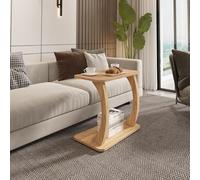[en.casa] Mesa Auxiliar Stattela en Forma de C Mesa de Centro Móvil Mesita de Café con 4 Ruedas Uso Versátil 59 x 35 x 56 cm - Efecto Madera