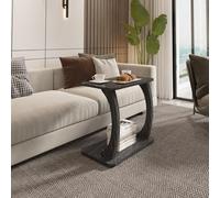 [en.casa] Mesa Auxiliar Stattela en Forma de C Mesa de Centro Móvil Mesita de Café con 4 Ruedas Uso Versátil 59 x 35 x 56 cm - Efecto mármol Negro