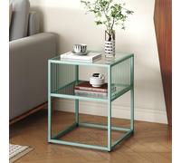 [en.casa] Mesa Auxiliar Tronevn Cuadrada Mesita de Café para Sofá Mesa Auxiliar con Estante para Salón Dormitorio Despacho 50 x 40 x 40 cm Estructura de Metal Detalle Enrejado - Verde Menta