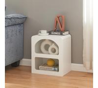 [en.casa] Mesa Auxiliar Vågå Mesa de Sofá Mesita de Noche Multiusos con 2 Compartimentos Abiertos de Diferentes Formas MDF 45 x 40 x 30 cm - Blanco