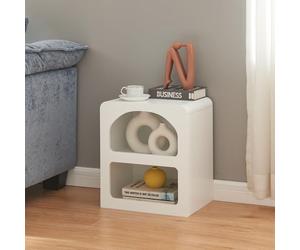 [en.casa] Mesa Auxiliar Vågå Mesa de Sofá Mesita de Noche Multiusos con 2 Compartimentos Abiertos de Diferentes Formas MDF 45 x 40 x 30 cm - Blanco