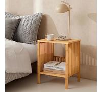 [en.casa] Mesa Auxiliar Varde Multifuncional con Compartimento Abierto para Sala Mesilla de Noche Dormitorio Mesa de Café Junto al Sofá Bambú 50 x 39 x 33 cm - Color Natural
