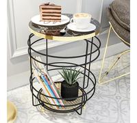 [en.casa] Mesa Auxiliar Versátil y Multiusos Mesa de Café Redonda con Espacio de Almacenamiento para Hogar Oficina Salón Dormitorio Estructura Metálica Aglomerado 55x40cm - Dorado/Aspecto Mármol Negro