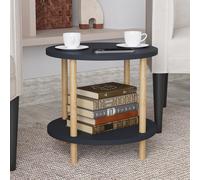 [en.casa] Mesa Auxiliar Ves Redonda Mesita de Café Mesa de Centro Pequeña con Estante Salón Dormitorio Despacho 49xØ42 cm - Gris