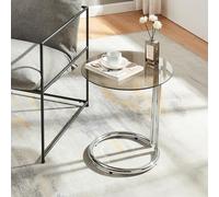 Mesa auxiliar ylivieska 46xø45 cm - cromo/vidrio bronce transparente [en.casa]
