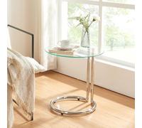 [en.casa] Mesa Auxiliar Ylivieska en Forma de C Mesa de Centro Redonda Mesita de Salón Uso Versátil Tablero de Vidrio Templado Metal 46 x Ø 45 cm - Transparente/Color Cromo