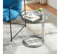 Mesa auxiliar ylivieska 46xø45 cm - cromo/vidrio gris transparente [en.casa]