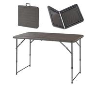 [en.casa] Mesa Camping Altura Regulable en 3 Posiciones 54/74/ 90 cm Mesa Plegable de Jardín con Asa para Eventos Acampada Rectangular Metal Plástico 120x60 cm - Efecto Madera Marrón Oscuro