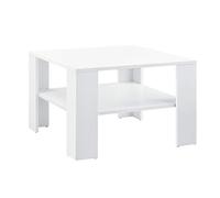 [en.casa] Mesa central de salón, mesa baja con estante, mesa de café con tablero cuadrado y patas en L, 60 x 60 x 40 cm, color blanco