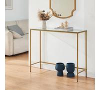[en.casa] Mesa Consola Kronoby Mesa de Entrada Rectangular para Dormitorio Salón Pasillo Mueble Recibidor Mesa Auxiliar Metal/Cristal 80 x 100 x 30 cm - Dorado Transparente