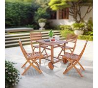 [en.casa] Mesa Cuadrada con 2 Ruedas y 4 Sillas Plegables Conjunto de Muebles de Jardin Exterior 5 Piezas Muebles de Terraza Patio Madera de Acacia 72 x 70 x 70 cm - Natural