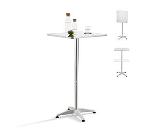 [en.casa] Mesa de Bar Bistró Cuadrada Interior/Exterior Altura Ajustable Tablero Plegable con Base Cruzada Aluminio MDF 75-115 x 60 x 60 cm Plata