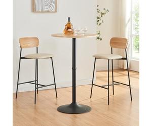 [en.casa] Mesa de Bar bistró Vantaa Redonda Acero 100xØ60cm Roble y Negro | Mesa Alta mueble para cocina salón comedor para reuniones y celebraciones