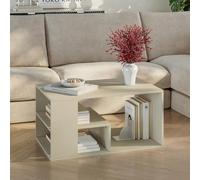[en.casa] Mesa de Centro Antaa Tablero Rectangular Mesita de Café con 3 Compartimentos Abiertos Mesa de Salón Sala de Espera Aglomerado 80 x 50 x 40 cm - Color Arena