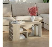 [en.casa] Mesa de Centro Antaa Tablero Rectangular Mesita de Café con 3 Compartimentos Abiertos Mesa de Salón Sala de Espera Aglomerado 80 x 50 x 40 cm - Travertino