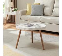 Mesa de centro bongard ranurado redonda 45xø60 cm blanco [en.casa]