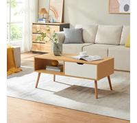 [en.casa] Mesa de Centro Bordkak con Compartimento Abierto y 1 Cajón Mesa de Café Mesa Baja con Tablero Rectangular 4 Patas de Madera Aglomerado 100 x 48 x 45 cm - Efecto Roble/Blanco
