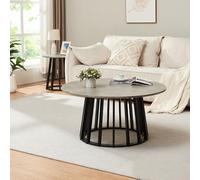 [en.casa] Mesa de Centro Buzzard Mesa Baja Redonda con Base de Diseño Atractivo para Salón Despacho Mueble Auxiliar 45 x Ø90 cm - Negro/Efecto hormigón