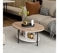 [en.casa] Mesa de Centro con Estante Mesa Auxiliar para Sala de Espera Ovalada Uso Versátil Aglomerado/Metal 36 x 90 x 60 cm Roble/Blanco