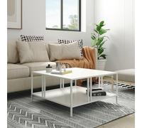 [en.casa] Mesa de Centro Cuadrada con 1 Estante Mesa de Café para Salón Sala de Espera Despacho Diseño Industrial Metal 40 x 80 x 80 cm - Blanco