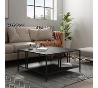 [en.casa] Mesa de Centro Cuadrada con 1 Estante Mesa de Café para Salón Sala de Espera Despacho Diseño Industrial Metal 40 x 80 x 80 cm - Negro