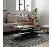 [en.casa] Mesa de Centro Cuadrada con 2 Estantes Mesa de Café para Salón Sala de Espera Despacho Diseño Industrial Metal 40 x 110 x 55 cm - Negro