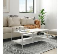 [en.casa] Mesa de Centro Cuadrada con 2 Estantes Mesa de Café para Salón Sala de Espera Despacho Diseño Industrial Metal 40 x 110 x 55 cm - Blanco