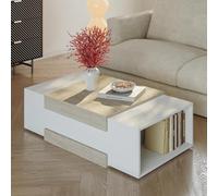 [en.casa] Mesa de Centro Eljak Tablero Rectangular Mesita de Café con 2 Compartimentos Abiertos Mesa de Salón Sala de Espera Aglomerado 110x57x31cm - Blanco/Travertino