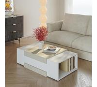 [en.casa] Mesa de Centro Eljak Tablero Rectangular Mesita de Café con 2 Compartimentos Abiertos Mesa de Salón Sala de Espera Aglomerado 110x57x31cm - Blanco/Color Arena