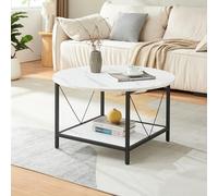 [en.casa] Mesa de Centro Filem Mesa Baja con Tablero Redondo con Estante Mueble Auxiliar Mesita para Salón Ø80 x 46 cm - Efecto mármol Blanco