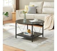 [en.casa] Mesa de Centro Filem Mesa Baja con Tablero Redondo con Estante Mueble Auxiliar Mesita para Salón Ø80 x 46 cm - Efecto mármol Negro